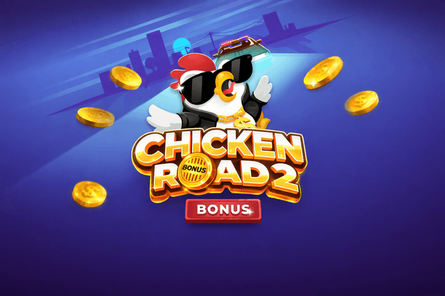 Cartoon chicken wearing sunglasses and a gold chain with a police car spotlight in the background, surrounded by gold coins, with the text "Chicken Road 2 Bonus" in bold, colorful letters.