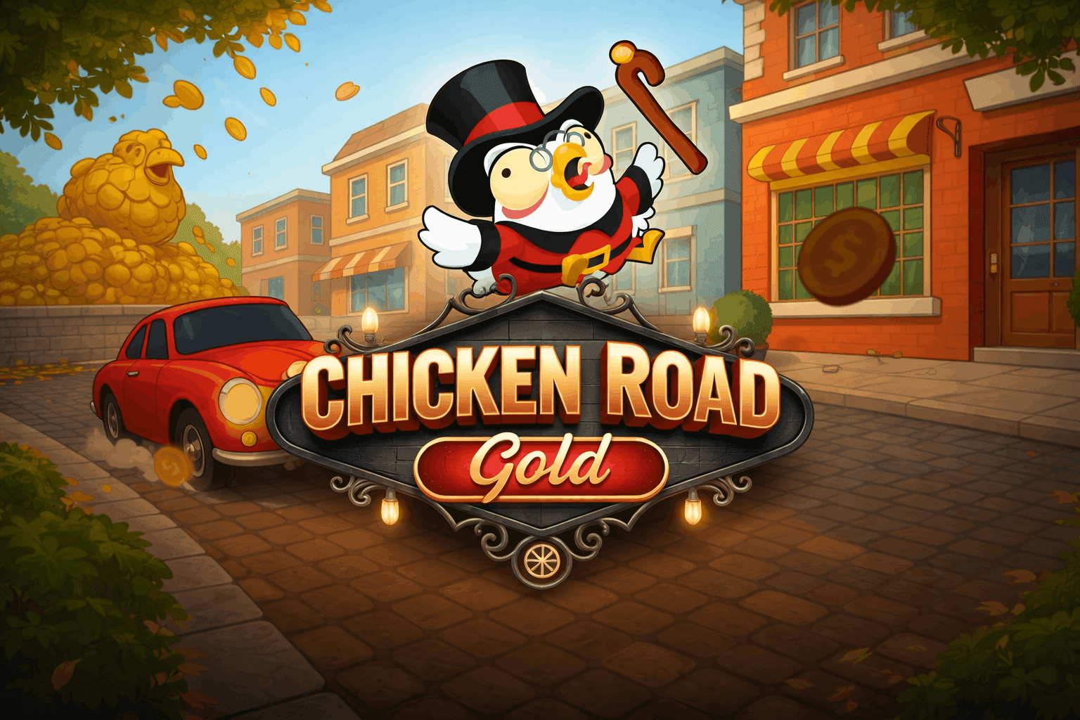 Chicken road gold casino game logo.png